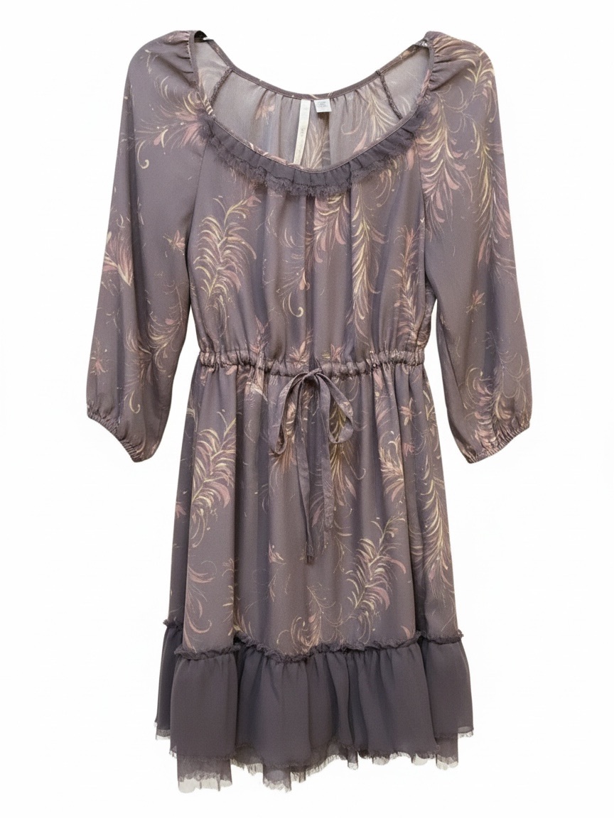 Lc Lauren Conrad Lavender Floral Midi Dress With Ruffle Hem